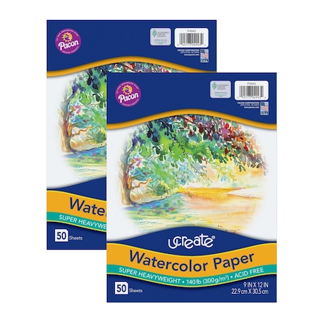 Ucreate Watercolor Paper, White, 140 lb., 9in. x 12in., 100PK P4943